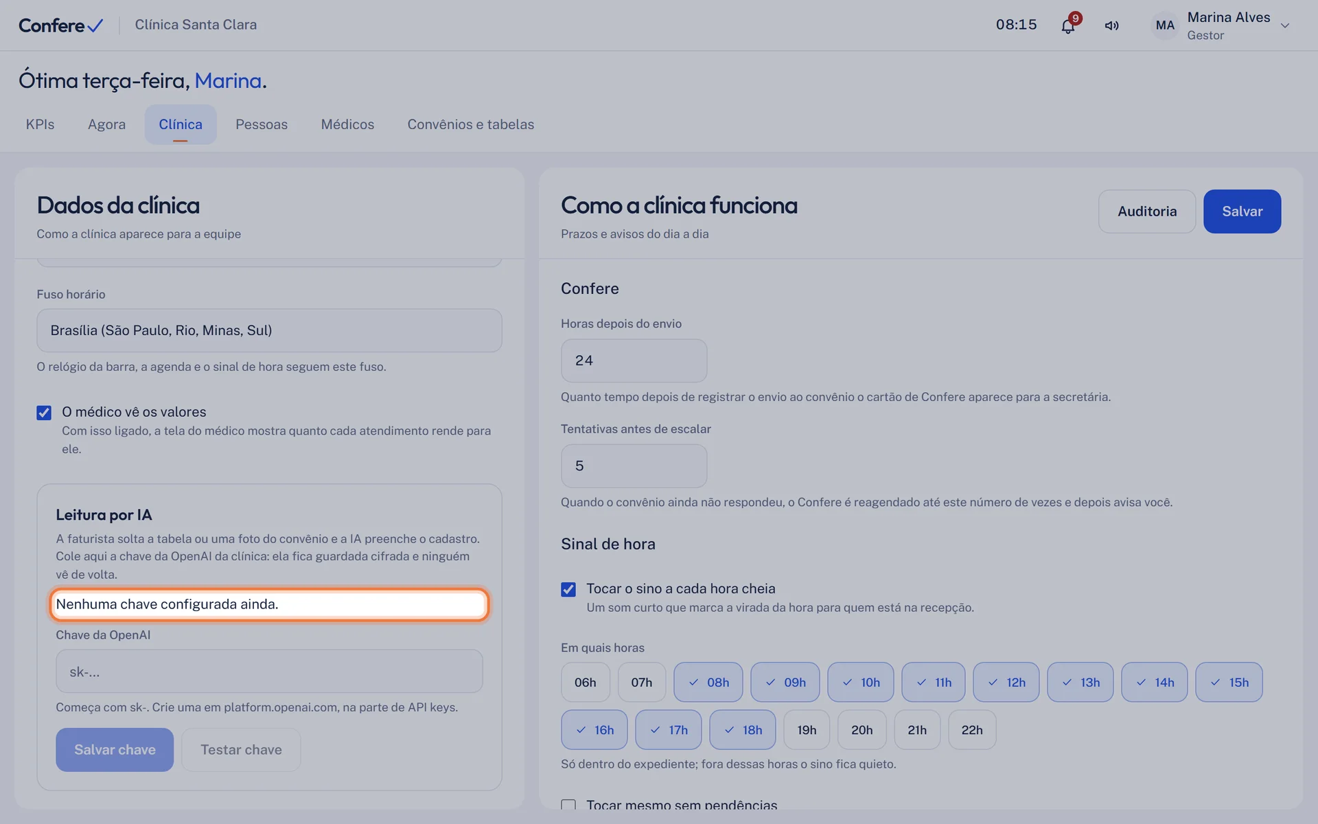 Seção Leitura por IA de volta a Nenhuma chave configurada ainda, depois de Remover