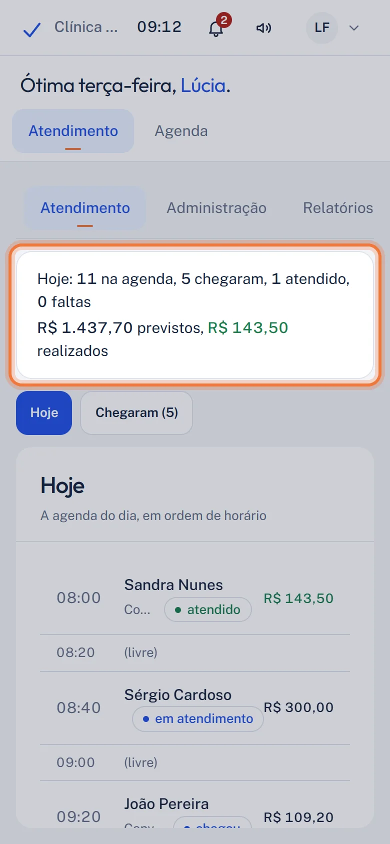 Resumo do dia na tela do celular