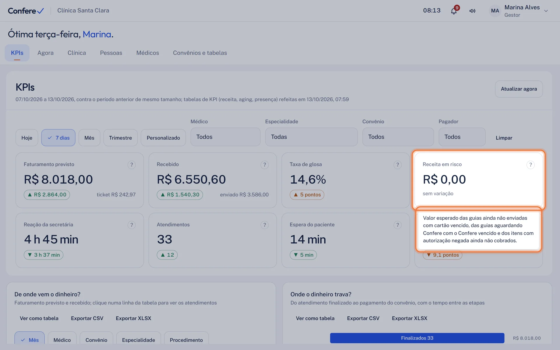 Cartão Receita em risco com a explicação de como o valor é calculado aberta embaixo