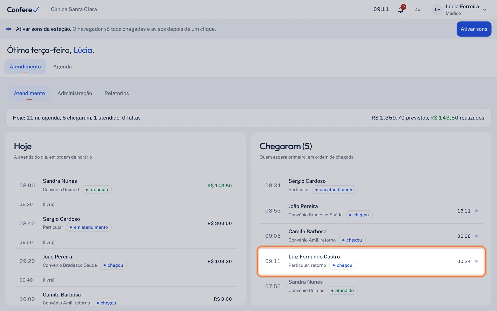 Paciente destacado na lista Chegaram